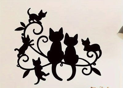 Sticker mural silhouette de chat noir pour décoration intérieure