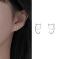 Boucles d'oreilles chat creux simples et mignonnes en argent hypoallergénique pour femmes et adolescentes