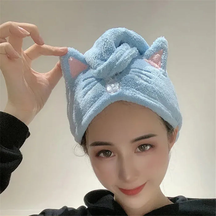 Bonnet de cheveux de chat mignon en microfibre – séchage rapide pour cheveux longs