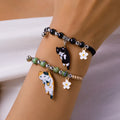 Bracelet en émail dessin animé chat et fleur - Bijoux d'amitié pour filles et femmes