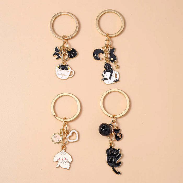 Porte-clés chat en émail mignon - Accessoire décoratif pour sac à main