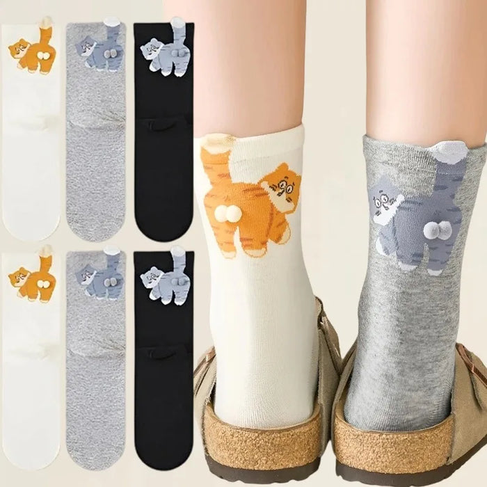Chaussettes Humour 3D en Coton - Motif Fesses de Chat