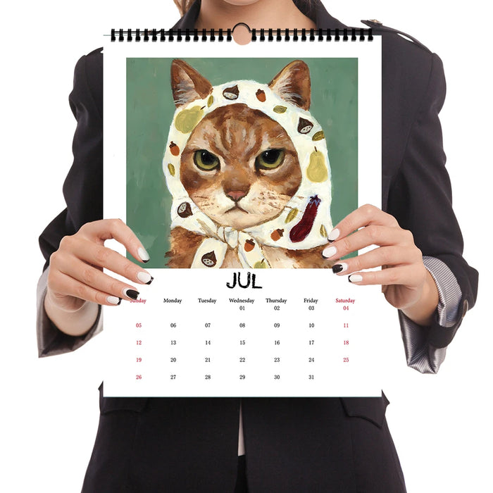 Calendrier mural 2026 avec autoportraits de chats - 12 modèles uniques