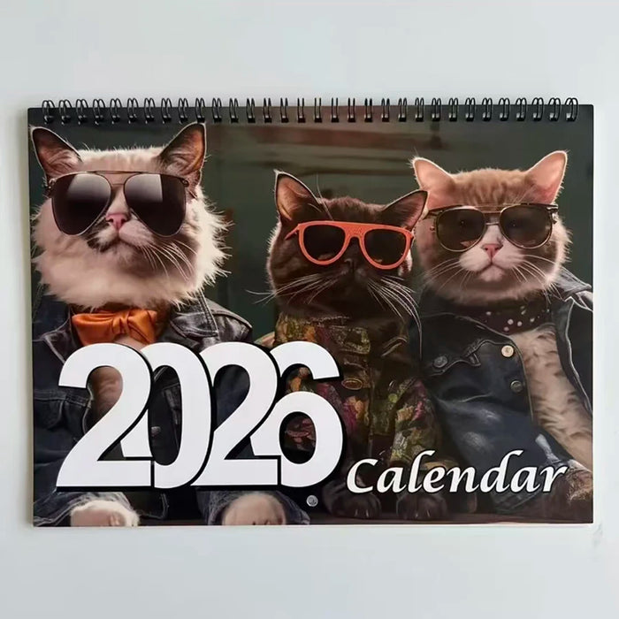 Calendrier suspendu 2026 - Chats mignons avec lunettes à la mode