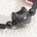 Bracelet tressé chat porte-bonheur rouge - Bijou ajustable pour femmes