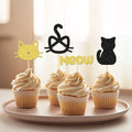 24 Pièces Cupcake Toppers Chat - Décoration Gâteau Anniversaire Thème Chaton
