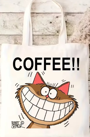 Sac en toile Koffie Kat grand format pour le shopping