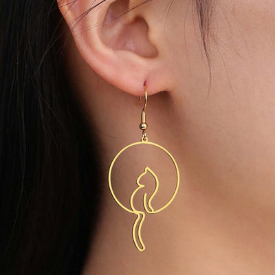 Boucles d'oreilles chat adorable en acier inoxydable