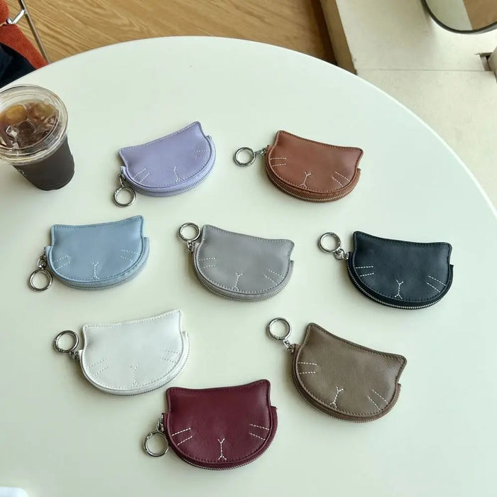 Petit porte-monnaie en cuir de mouton motif chat mignon