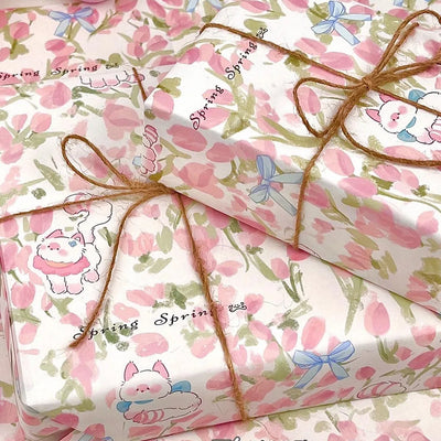Papier Cadeau Chat et Fleurs