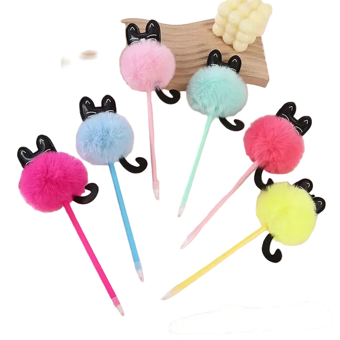 Stylo à bille peluche chat avec pompon