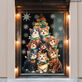 Autocollant Mural Chat avec Chapeau de Noël - Décoration Adhésive pour Fenêtre et Mur