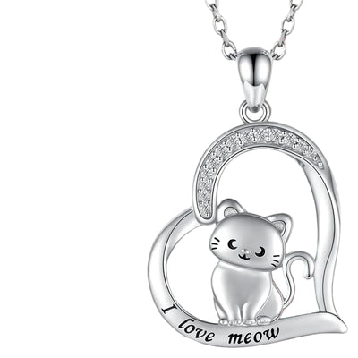 Collier chat en forme de cœur