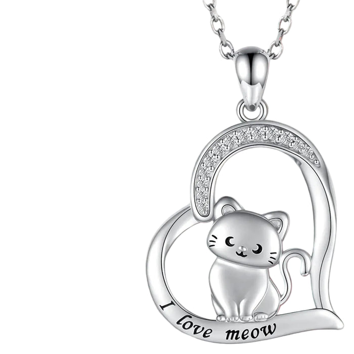 Collier chat en forme de cœur