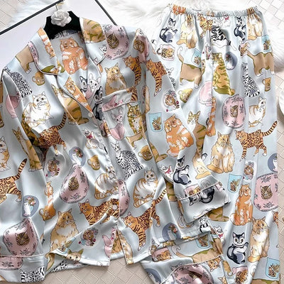 Pyjama doux à imprimé chat  - 2 pièces