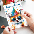 12 Invitations d'anniversaire chaton mignon motif aquarelle