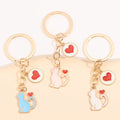 Porte-clés Chat Kawaii Émail Coeur - Accessoire Bijoux pour Femmes et Hommes