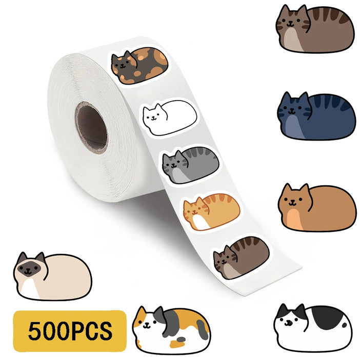 500 Autocollants en rouleau de chat Kawaii – Vinyle imperméable par CatNShop