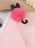 Stylo à bille avec pompon chat en peluche coloré - Fournitures scolaires et bureau