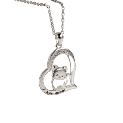 Collier chat en forme de cœur