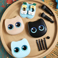 Ensemble de 6 Mini Pinceaux de Maquillage de Voyage avec Miroir et Boîte de Rangement Chat - Pinceaux de Mélange pour Poudre et Blush