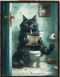 Affiche drôle de chat noir lisant le journal