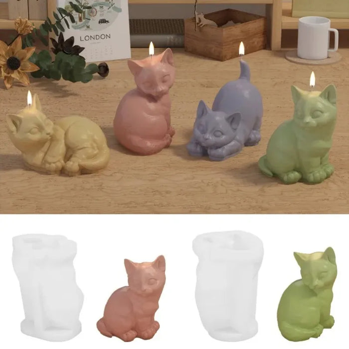 Moules à Bougies en Silicone Chaton 3D - Artisanat Mignon pour Animaux de Compagnie