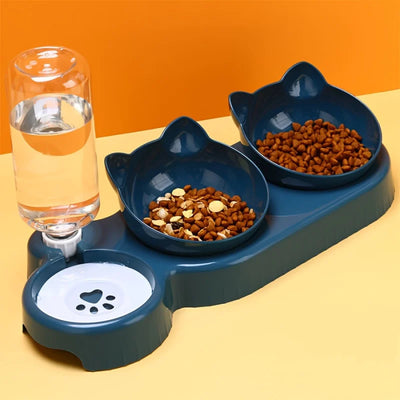 Gamelle 3-en-1 pour chat avec réservoir d'eau