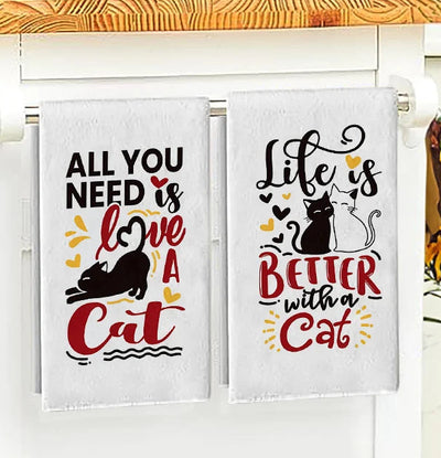Set de 2 torchons de cuisine chats