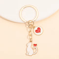 Porte-clés Chat Kawaii Émail Coeur - Accessoire Bijoux pour Femmes et Hommes