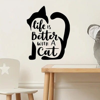 Autocollants avec texte de Silhouette de chat «la vie est meilleure avec un chat»,
