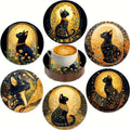 Set de sous-verres en bois Black Cat - 6 pièces