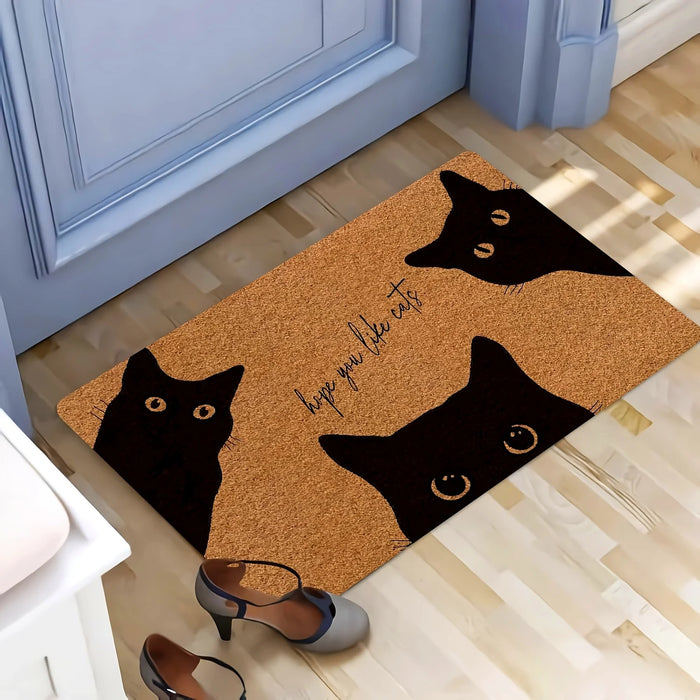 Paillasson de bienvenue en polyester pour chat noir, lavable en machine, imprimé