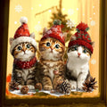 Autocollant Mural Chat avec Chapeau de Noël - Décoration Adhésive pour Fenêtre et Mur