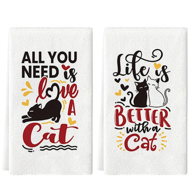 Set de 2 torchons de cuisine chats