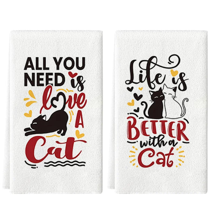 Set de 2 torchons de cuisine chats