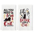 Lot de 2 Torchons de Cuisine Motif Chat Mignon - 40x60 cm