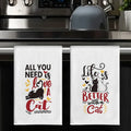 Lot de 2 Torchons de Cuisine Motif Chat Mignon - 40x60 cm