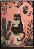 Affiche drôle de chat noir lisant le journal