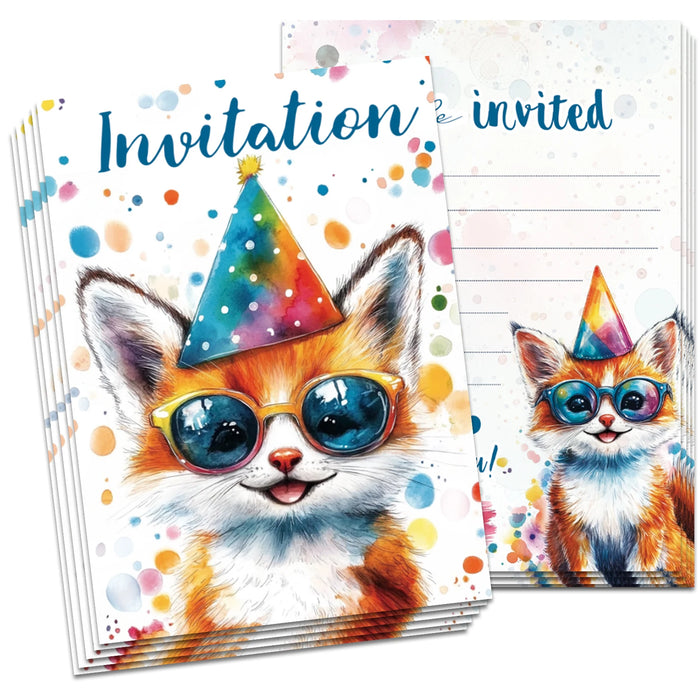 Invitation anniversaire chaton aquarelle - 12 pièces
