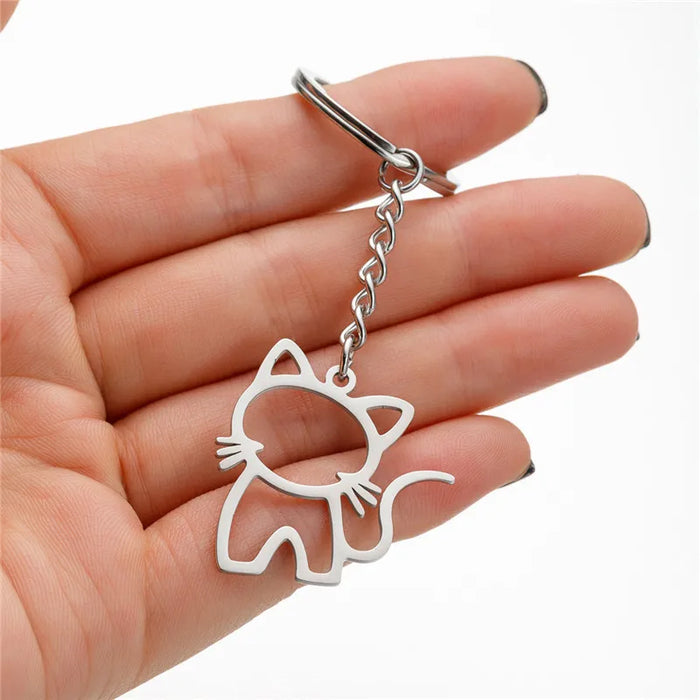 Porte-clés chatons heureux en acier inoxydable - Accessoire mignon pour femmes