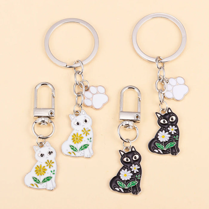 Interrupteur porte-clés chat fleurs pour femme - Ensemble 2 pièces
