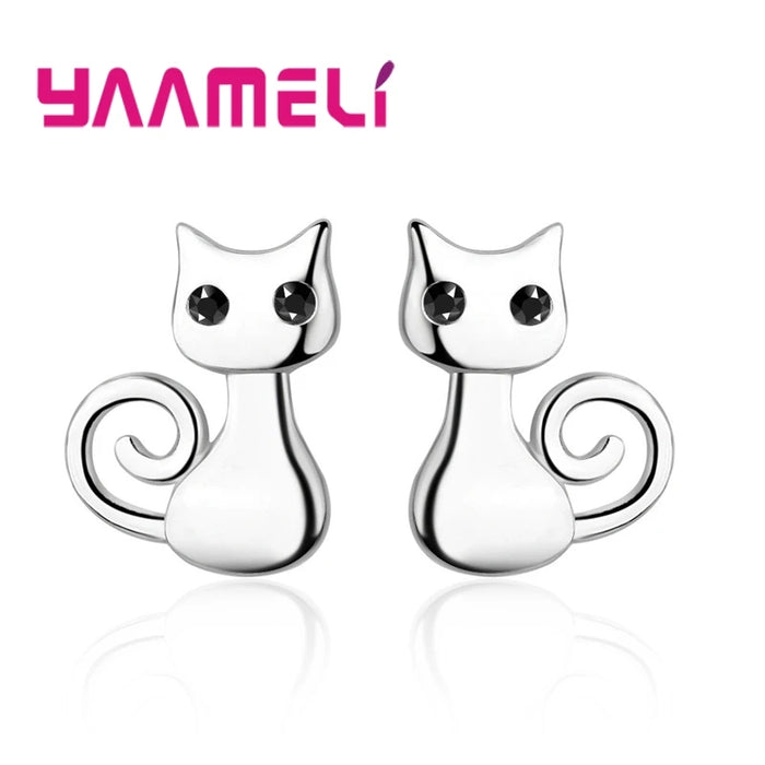 Boucles d'oreilles chat en argent 925 avec zircone cubique