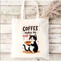 Sac de courses en toile café chat - Grand sac à main rectangulaire pour shopping et voyages