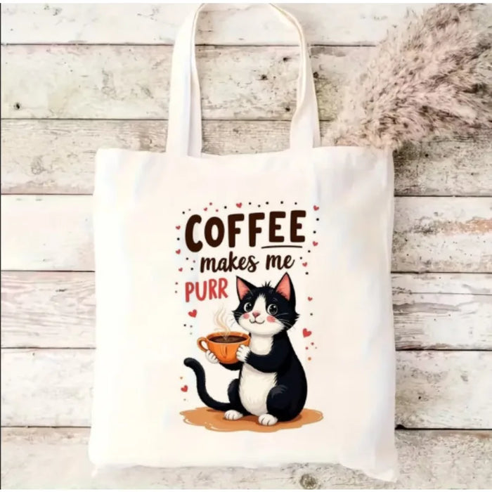Sac de courses en toile café chat - Grand sac à main rectangulaire pour shopping et voyages