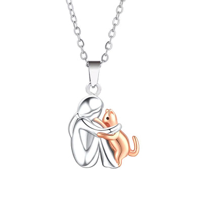 Collier pendentif chat en acier inoxydable doré