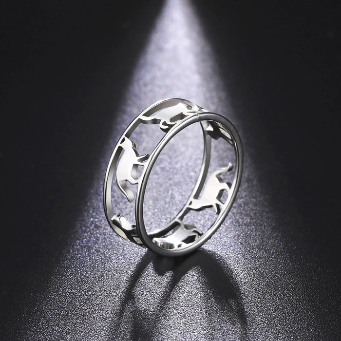 Bague Chat Creuse en Acier Inoxydable Argenté pour Femme - Idée Cadeau Anniversaire et Mariage