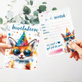 12 Invitations d'anniversaire chaton mignon motif aquarelle