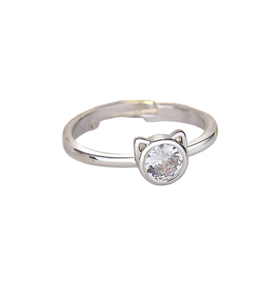 Bague ouverte en acier inoxydable motif chat pour femme
