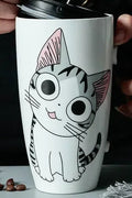 Mug en céramique chat avec couvercle - 600ml